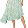 Women's Boho Floral High Waisted High Low Asymmetric Hem Midi Skirt