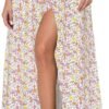 Women's Print Long Skirts High Waist Split A Line Full Length Maxi Skirt