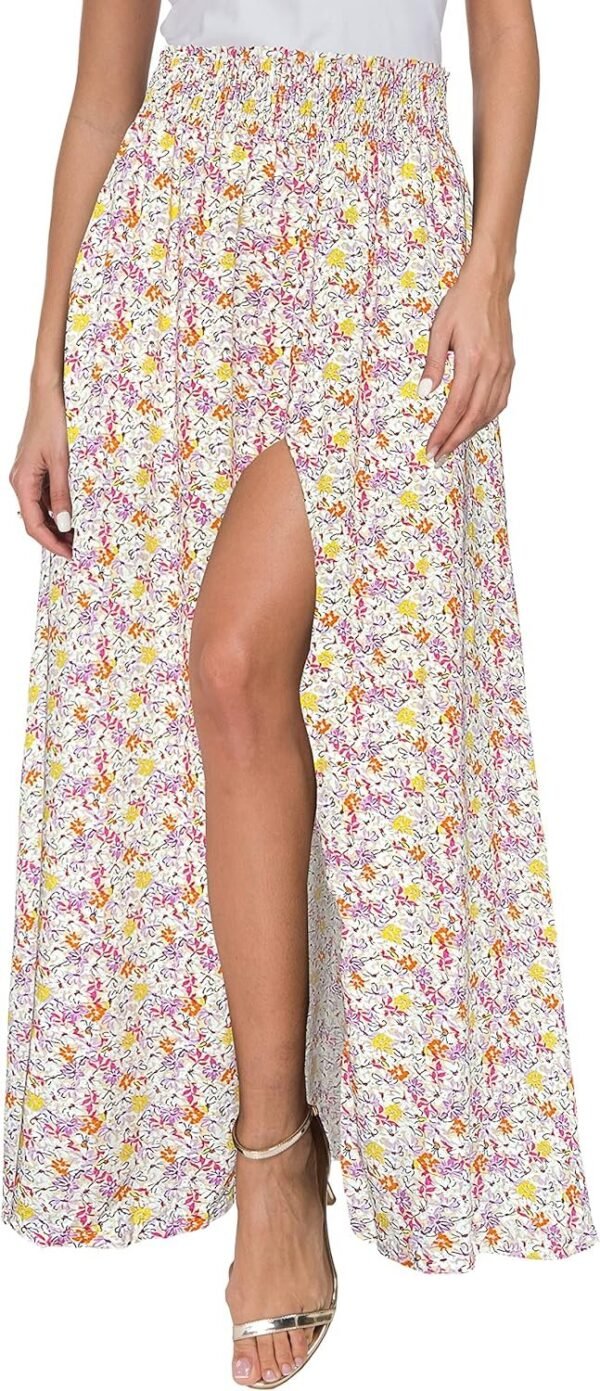 Women's Print Long Skirts High Waist Split A Line Full Length Maxi Skirt